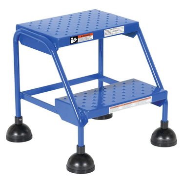 Perforated 2 Step Commercial Spring Loaded Rolling Ladder - Blue